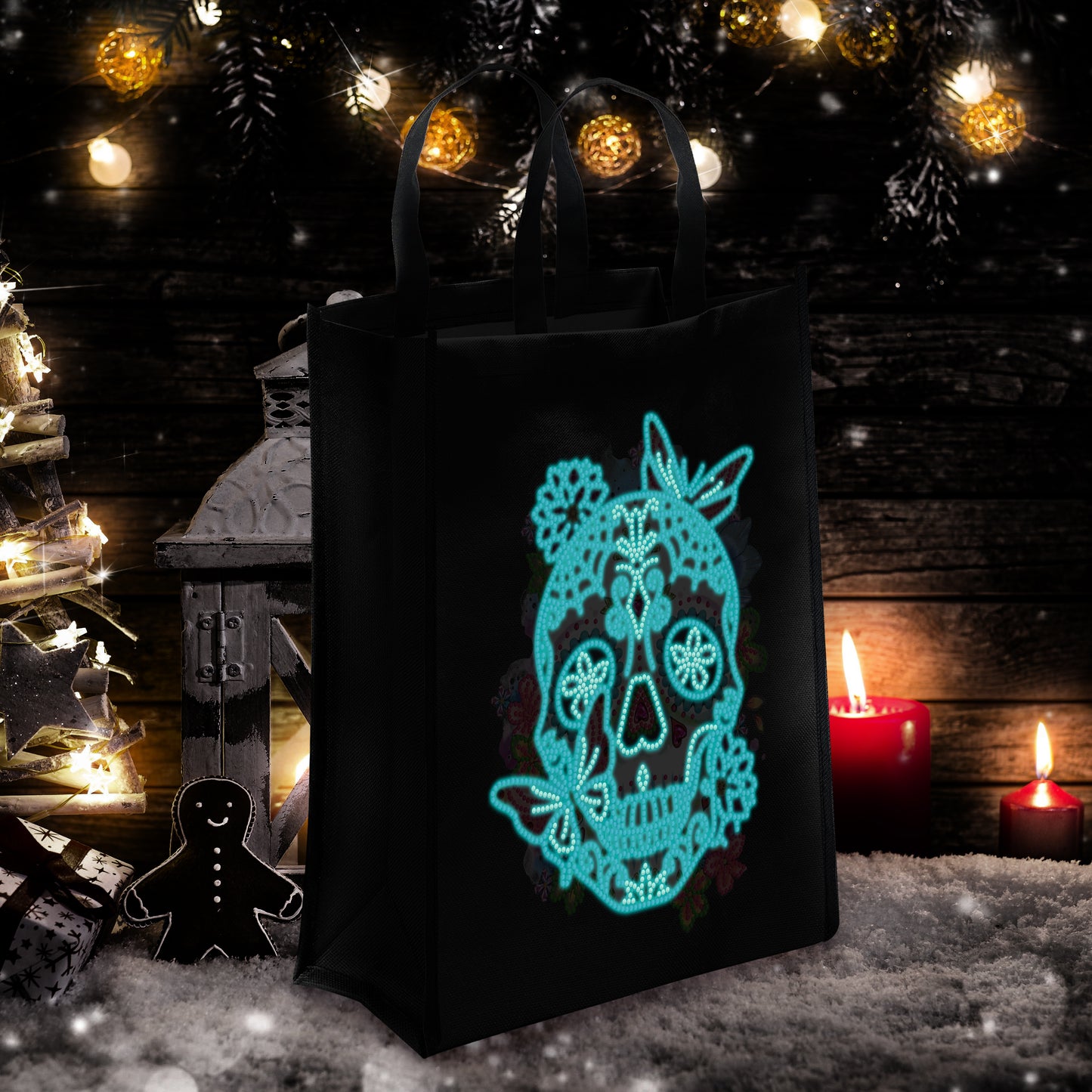 DIY diamond painting black eco bag-skull