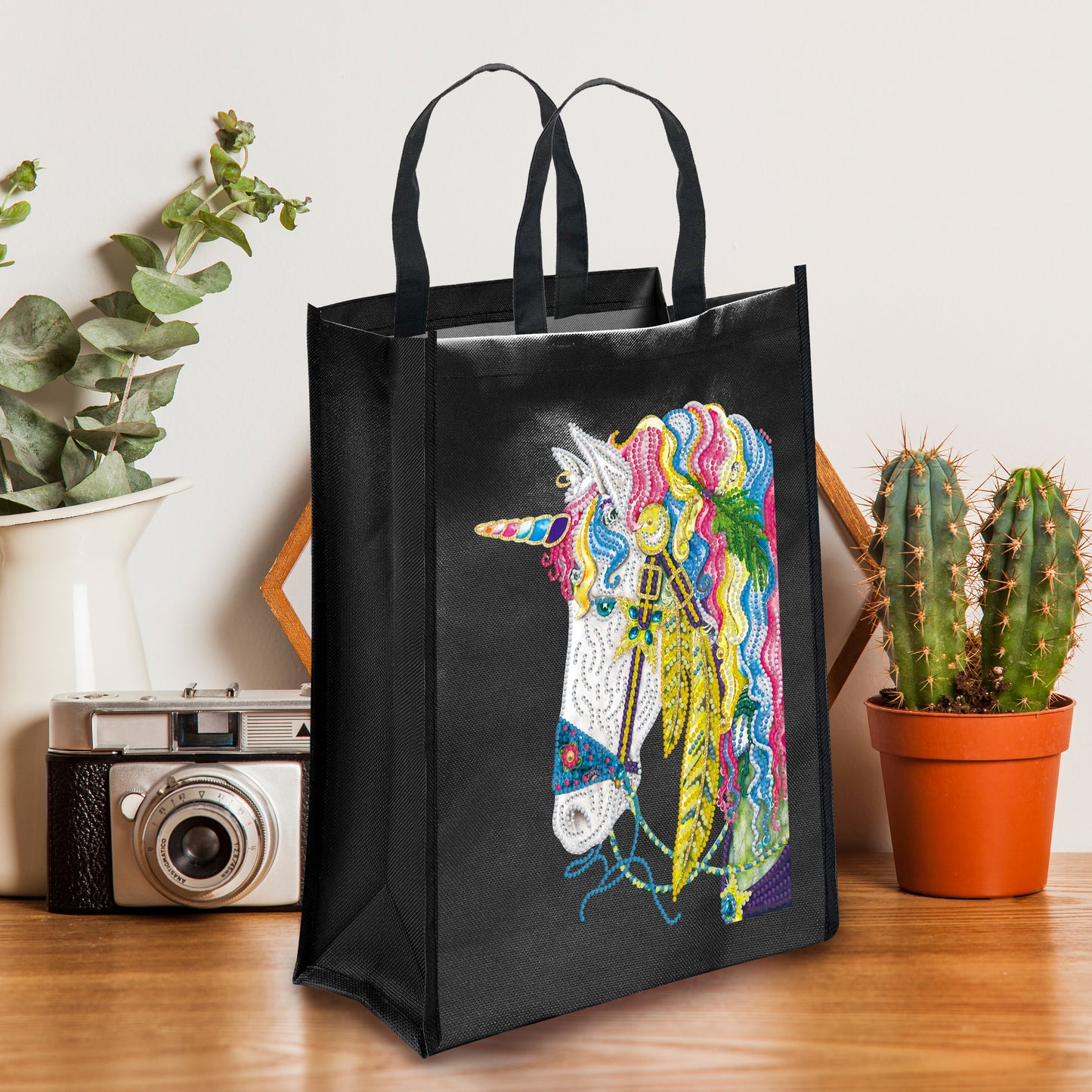 DIY Diamond Painting Black Eco Bag-Unicorn