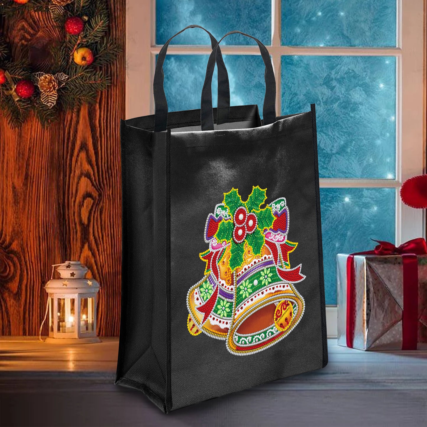 DIY Diamond Painting Black Eco Bag-Weihnachtsglocke