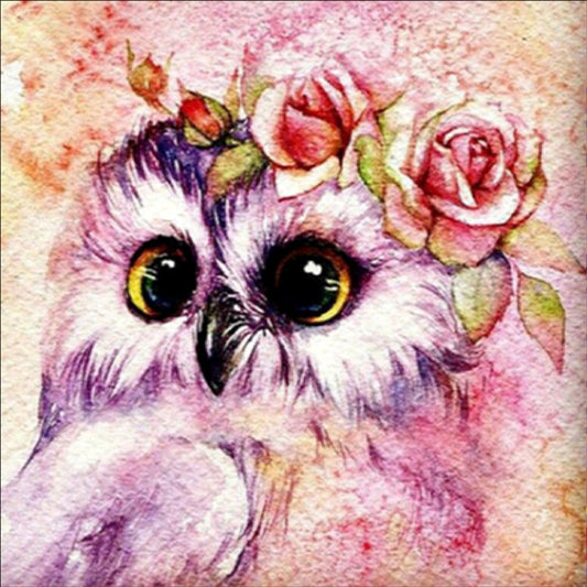 Pink Cartoon Owl  | Full Round Diamond Painting Kits