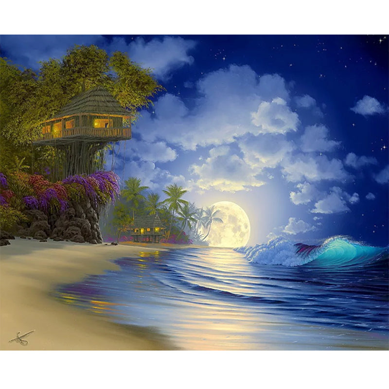 Seascape In Moonlight  | Full Round Diamond Painting Kits