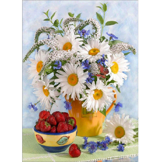 Fleurs Et Fraises | Kits complets de peinture au diamant rond