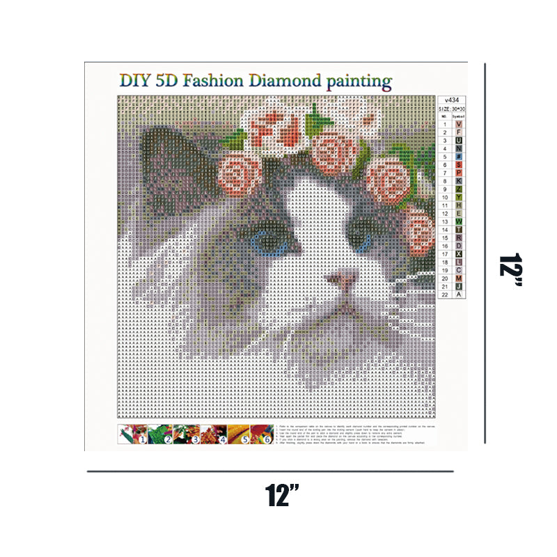 Cat With Garland  | Full Round Diamond Painting Kits