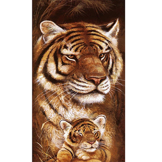 Famille Tigre | Kits complets de peinture au diamant rond 