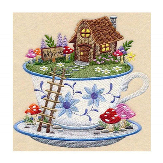 Coffee Cup On The Cottage  | Full Round Diamond Painting Kits