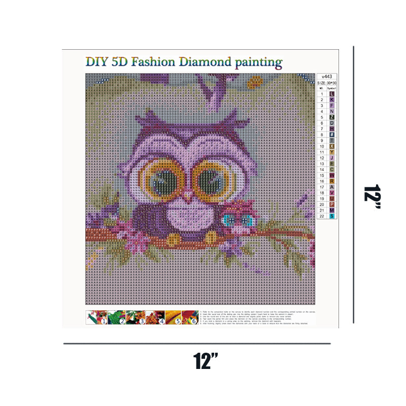 Cute Purple Owl Family  | Full Round Diamond Painting Kits