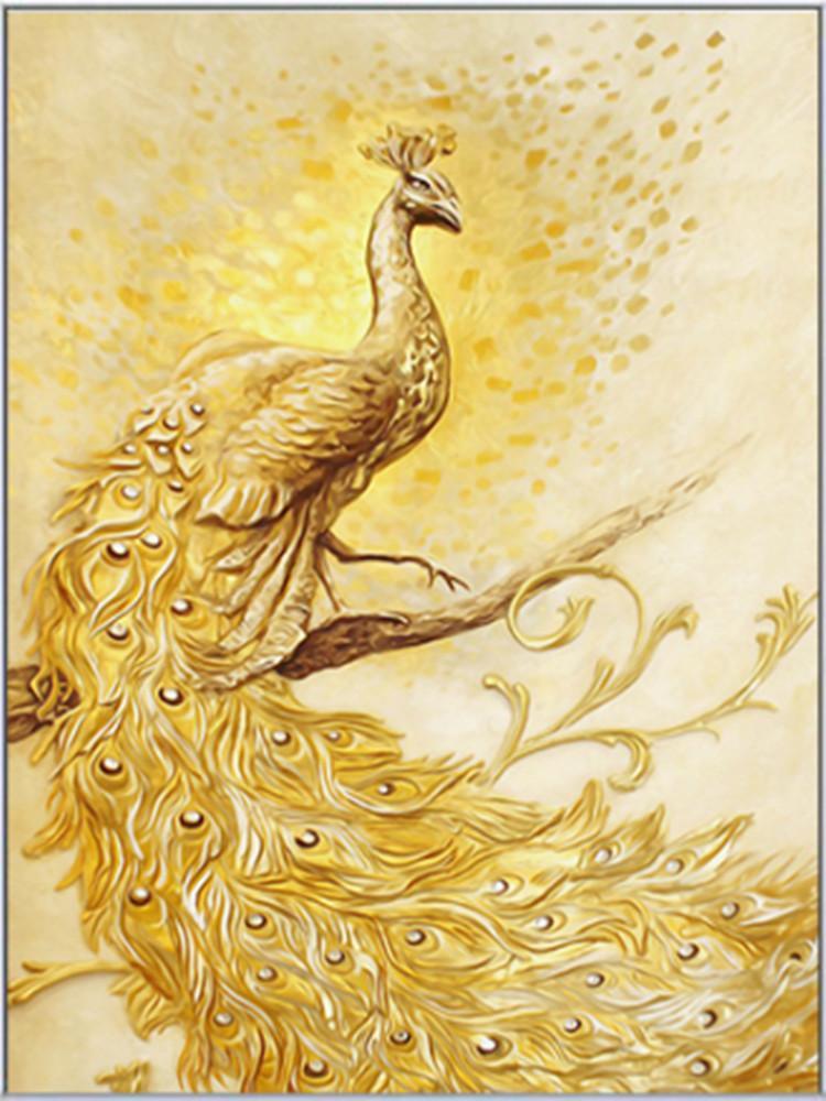 Golden Silk Peacock | Full Round Diamond Painting Kits