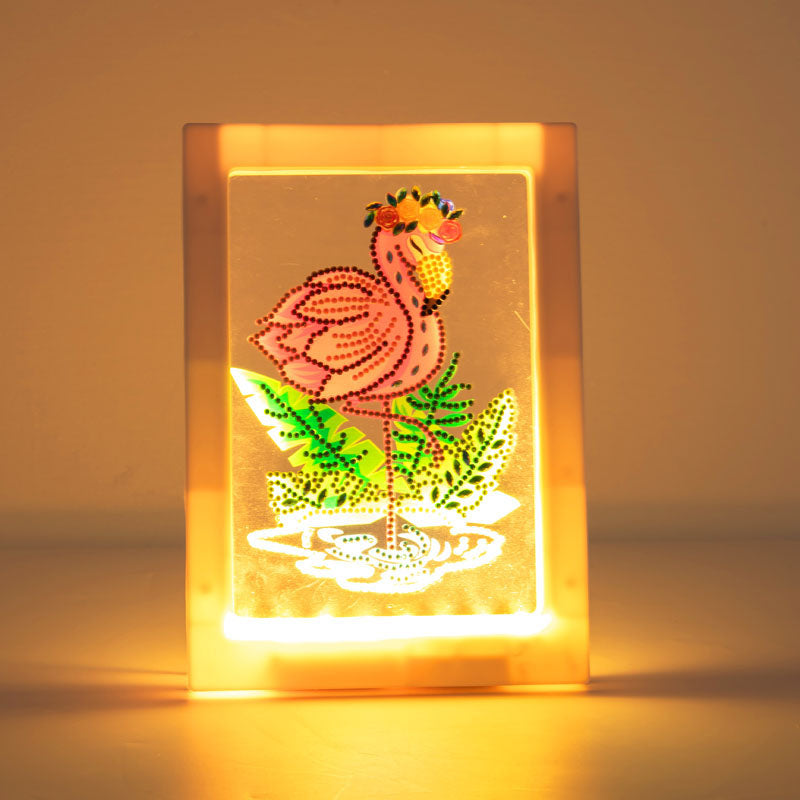 DIY Flamingo-Diamantmalerei LED-Lampe Nachtlicht Schreibtisch Fotorahmen Malerei Dekoration