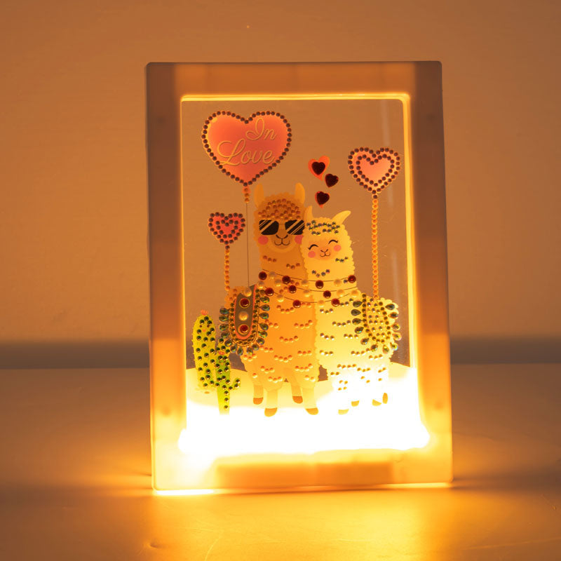 DIY two alpaca diamond painting led lamp night light home desk photo frame painting decoration