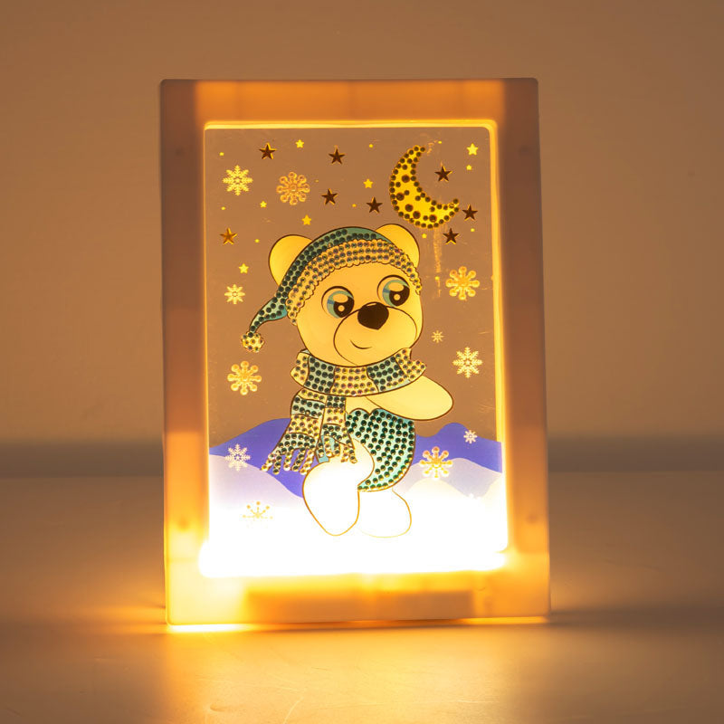 DIY cute bear diamond painting led lamp night light home desk photo frame painting decoration