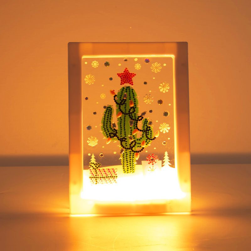 DIY cactus diamond painting led lamp night light home desk photo frame painting decoration