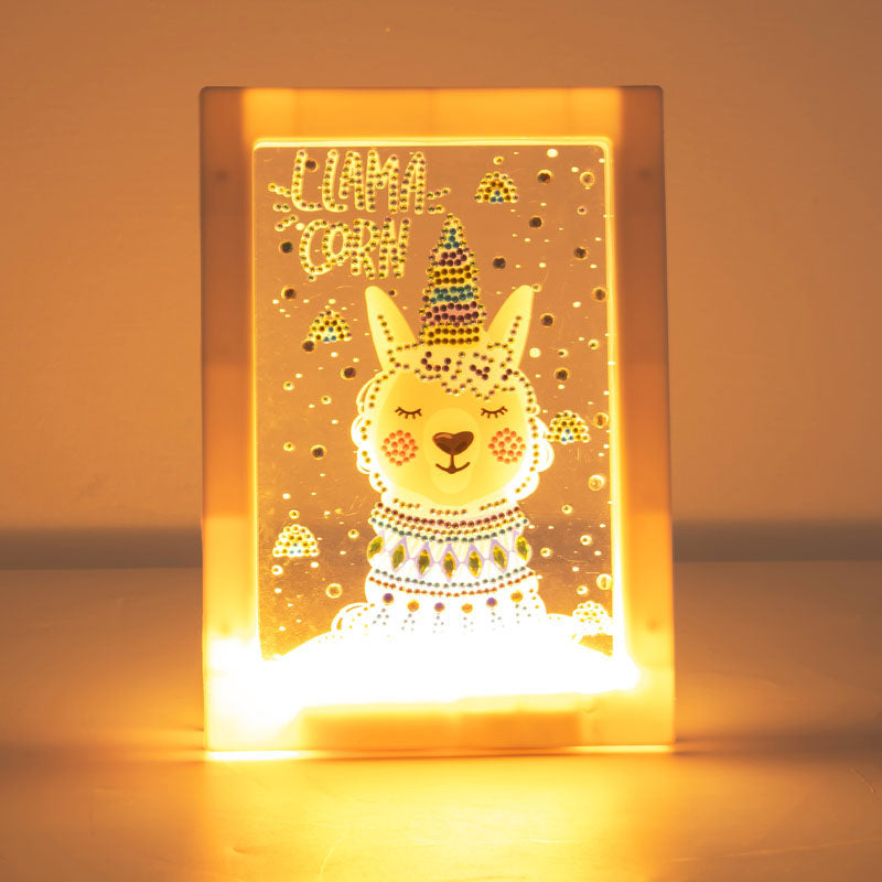 DIY süßes Alpaka-Diamant-Gemälde LED-Lampe Nachtlicht Schreibtisch Fotorahmen Malerei Dekoration