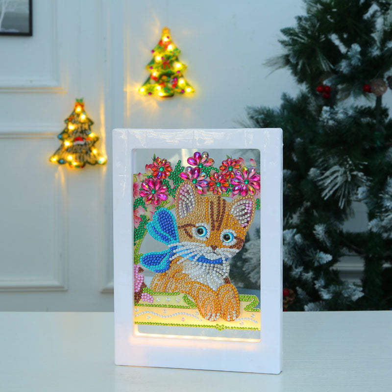 DIY cute cat diamond painting led lamp night light home desk photo frame painting decoration