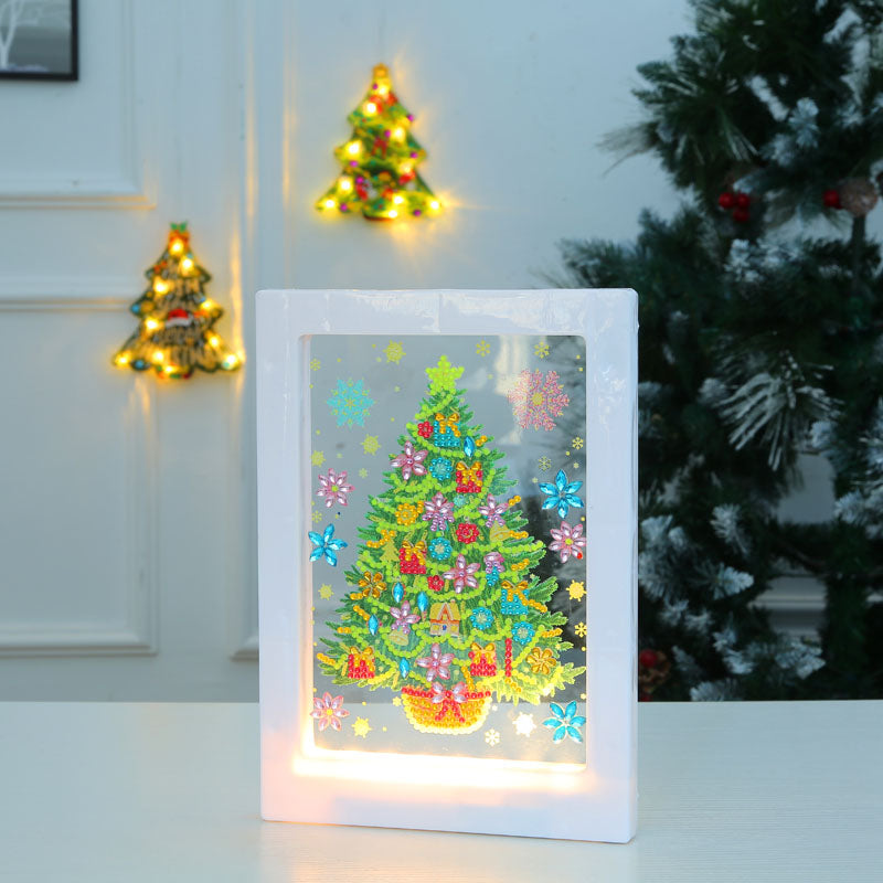 DIY Weihnachtsbaum Diamant Malerei LED Lampe Nachtlicht Schreibtisch Fotorahmen Malerei Dekoration