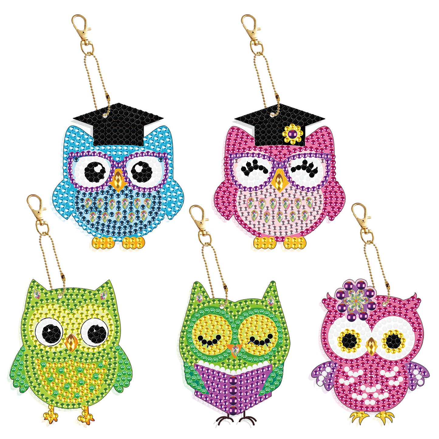 DIY keychain | Owl | Double-sided | Five Piece Set