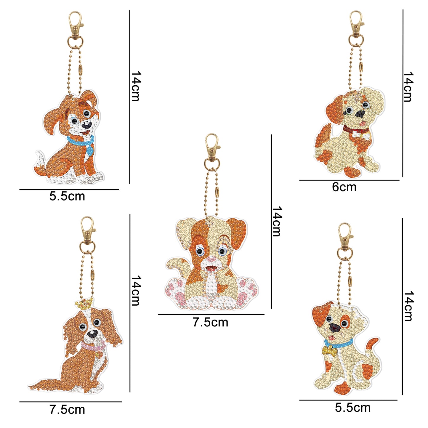 DIY keychain | Dog | Double-sided | Five Piece Set