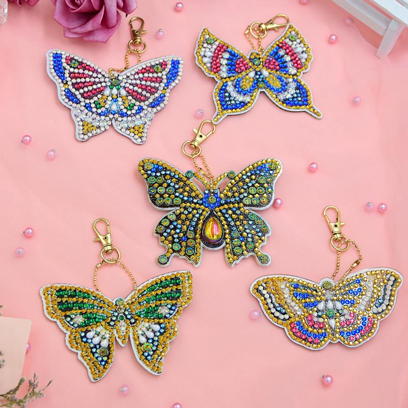 Double-sided stickers special diamond painted keychain key ring-Butterflies