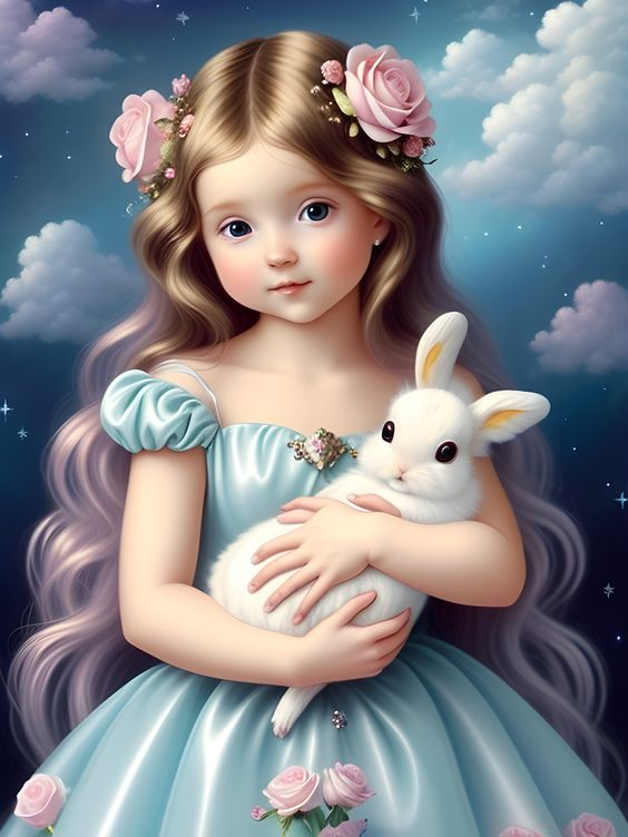 AB Diamond Painting  |  Cute Girl And  Rabbit