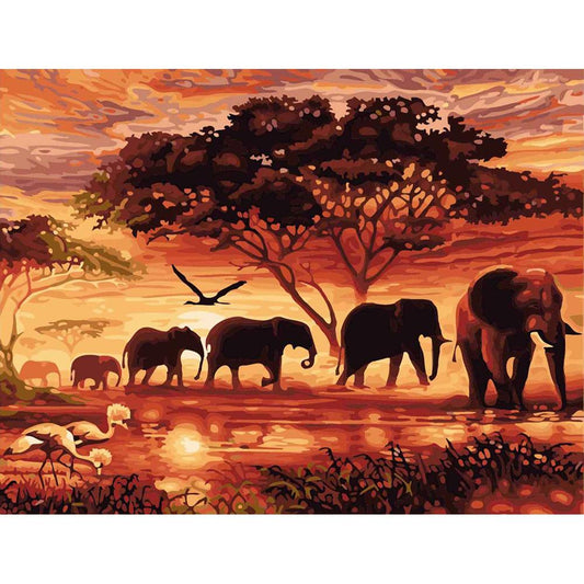 Éléphant et arbre | Kits complets de peinture au diamant rond