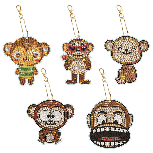 DIY keychain | Monkey | Double-sided | Five Piece Set