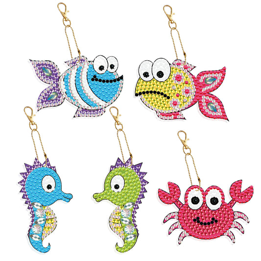 DIY keychain | Fish Seahorse Crab | Double-sided | Five Piece Set