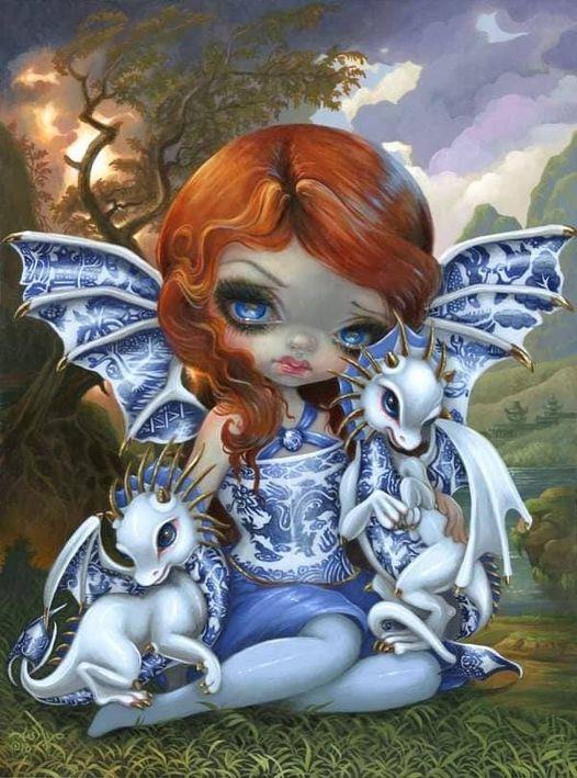 Full Round/Square Diamond Painting Kits | Ceramic doll and her dragon