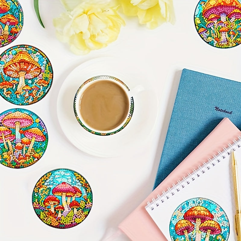 6 pcs set DIY Special Shaped Diamond Painting Coaster  | mushroom（no holder）