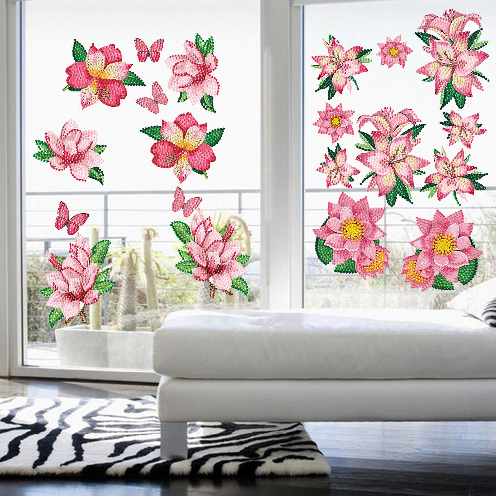 4pcs/pack Round Diamond Painting Stickers Wall Sticker | Flower