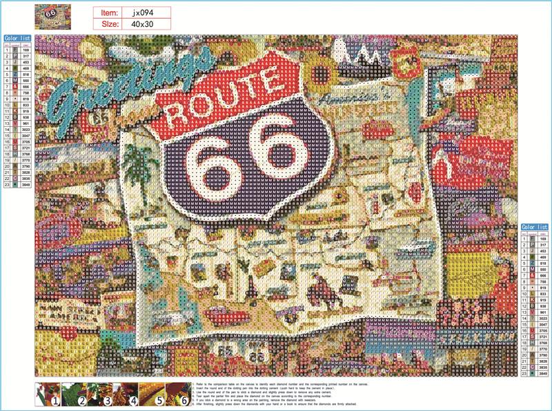 Route 66 | Kits complets de peinture au diamant rond