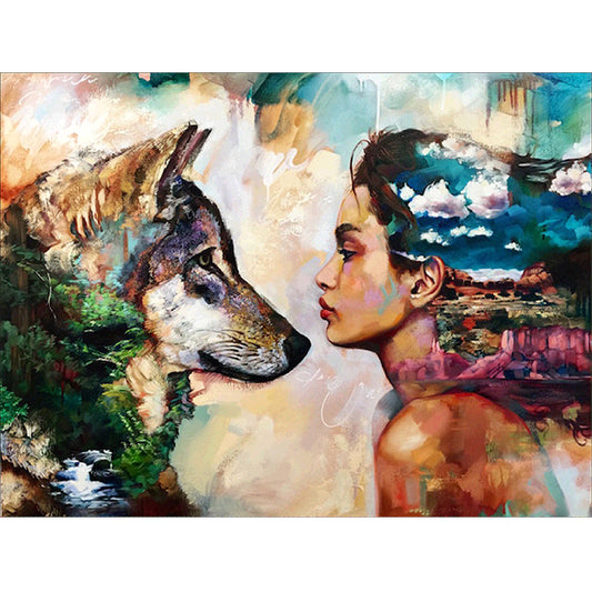 Wolf And Beauty  | Full Round Diamond Painting Kits