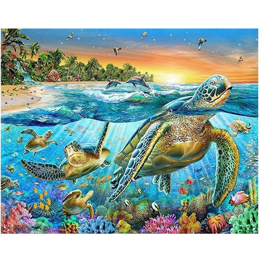 tortue de mer | Kits complets de peinture au diamant rond