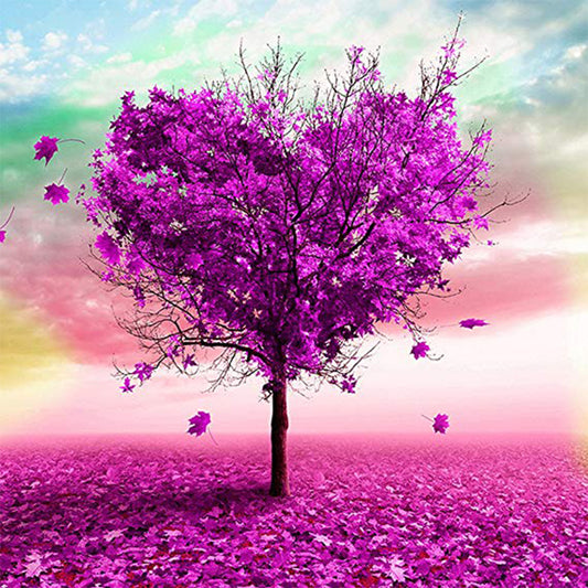 Purple Heart Shaped Tree  | Full Round Diamond Painting Kits