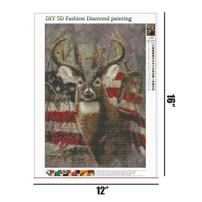American Flag Deer  | Full Round Diamond Painting Kits