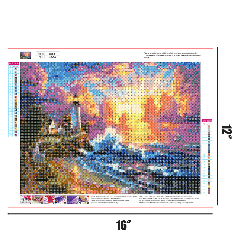 Lighthouse By The Sea   | Full Round Diamond Painting Kits