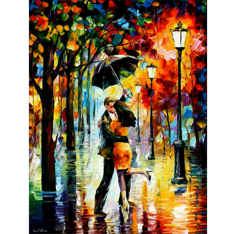 Lovers In The Rain  | Full Round Diamond Painting Kits