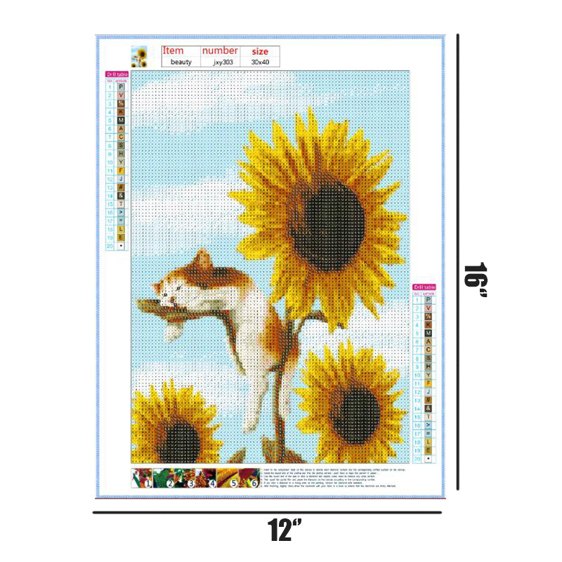Sunflower And Cat  | Full Round Diamond Painting Kits