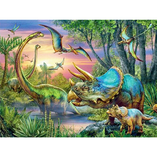 ère des dinosaures | Kits complets de peinture au diamant rond 