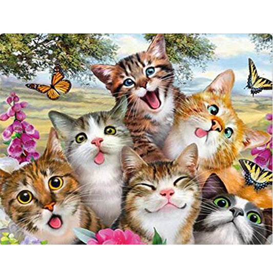 Six chats mignons | Kits complets de peinture au diamant rond 