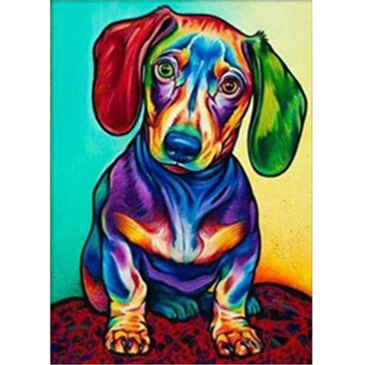 Chien coloré | Kits complets de peinture au diamant rond