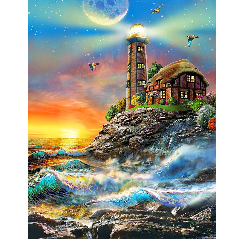 Lighthouse By The Sea | Full Round Diamond Painting Kits