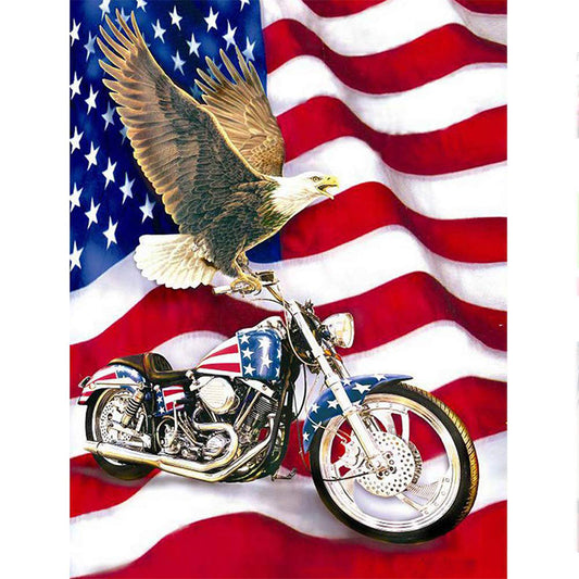 Aigle de moto de drapeau américain | Kits complets de peinture au diamant rond 
