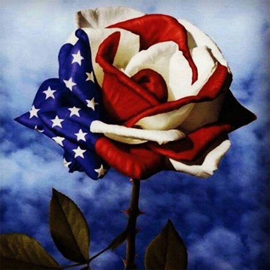 Rose der amerikanischen Flagge | Vollständige runde Diamant-Malkits
