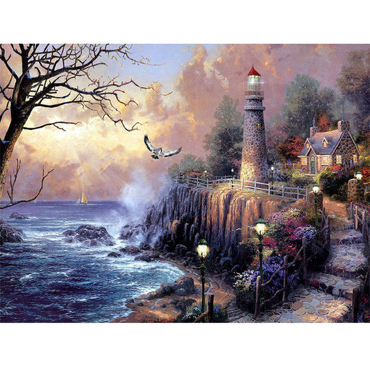 Phare Au Bord De La Mer | Kits complets de peinture au diamant rond