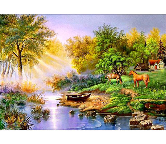 Beau paysage | Kits complets de peinture au diamant rond 