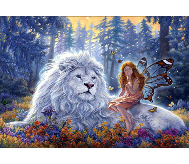 Lions And Beauties | Full Round Diamond Painting Kits