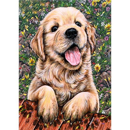 Golden Hair Dog | Full Round Diamond Painting Kits
