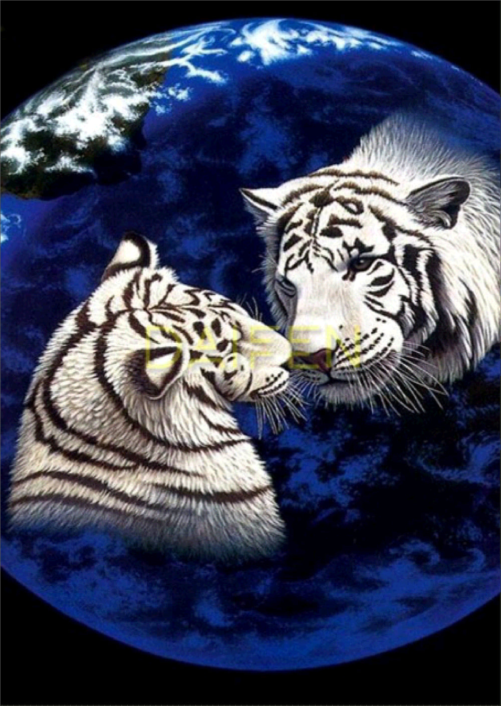 Deux tigres sur Terre | Kit de peinture diamant cercle complet