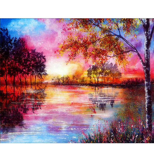 Beau paysage | Kits complets de peinture au diamant rond 