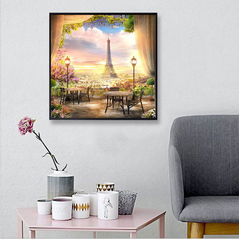 Window Scenery Eiffel Tower  | Full Round Diamond Painting Kits