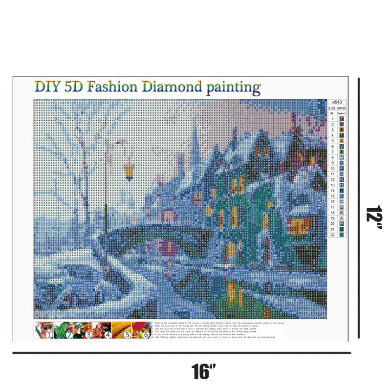 Small Town Snow Scene  | Full Round Diamond Painting Kits